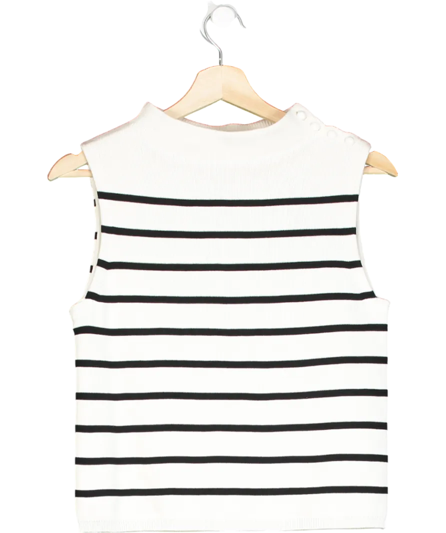 LilySilk White Cropped Spun Silk Strip Sweater UK S