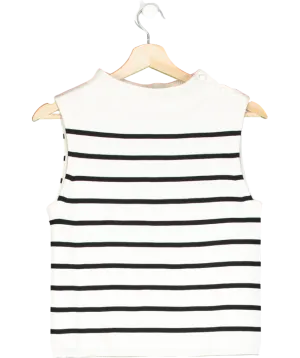 LilySilk White Cropped Spun Silk Strip Sweater UK S
