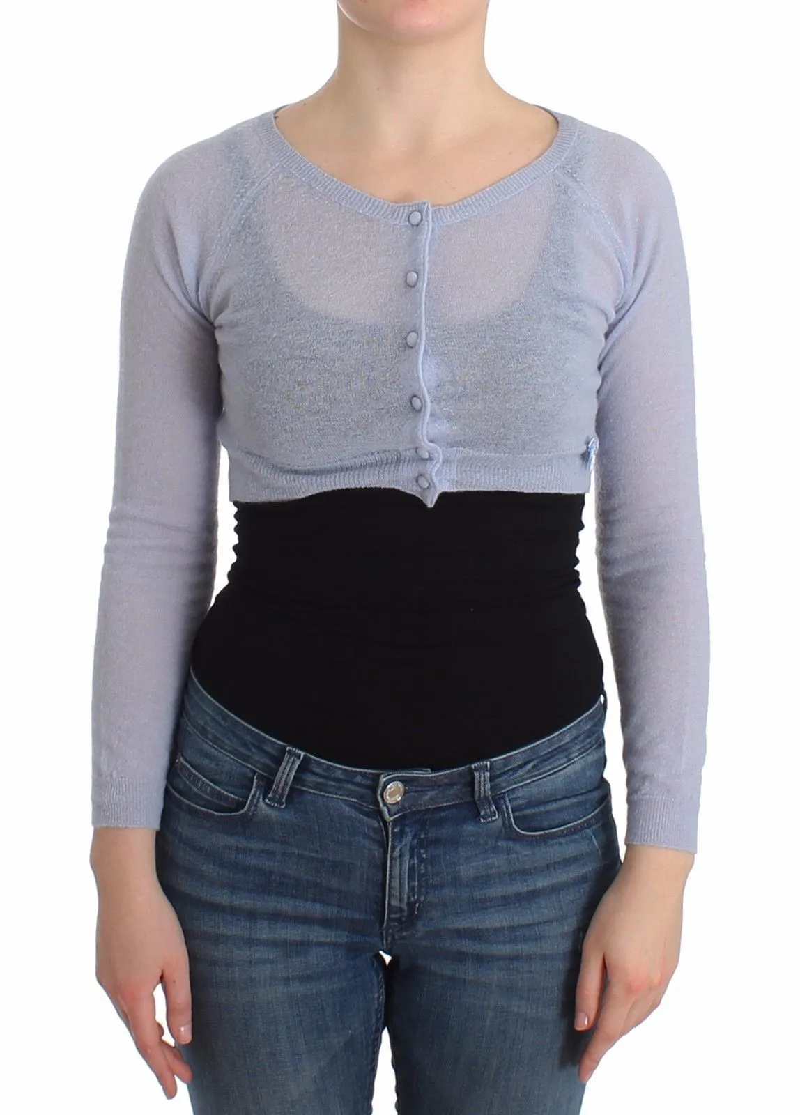 Lingerie Blue Knit Cropped Sweater Cardigan