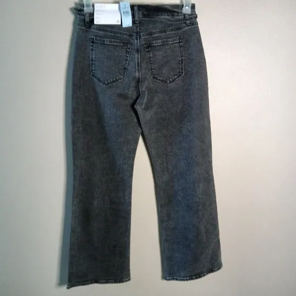 LOFT Petite Belted High Rise Wide Leg Jeans in Washed Black Wash Size 26/2 NWT