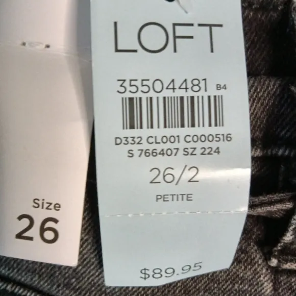 LOFT Petite Belted High Rise Wide Leg Jeans in Washed Black Wash Size 26/2 NWT