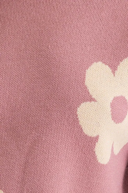 Long Sleeve Crop Sweater with Daisies
