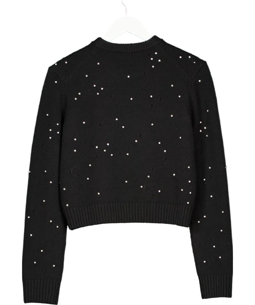 Maje Black Rhinestone Embellished Cropped Wool Jumper UK 8