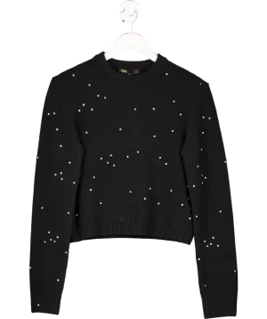 Maje Black Rhinestone Embellished Cropped Wool Jumper UK 8