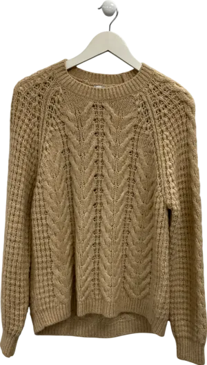 MANGO Beige Open Cable Knit Relaxed Jumper UK M