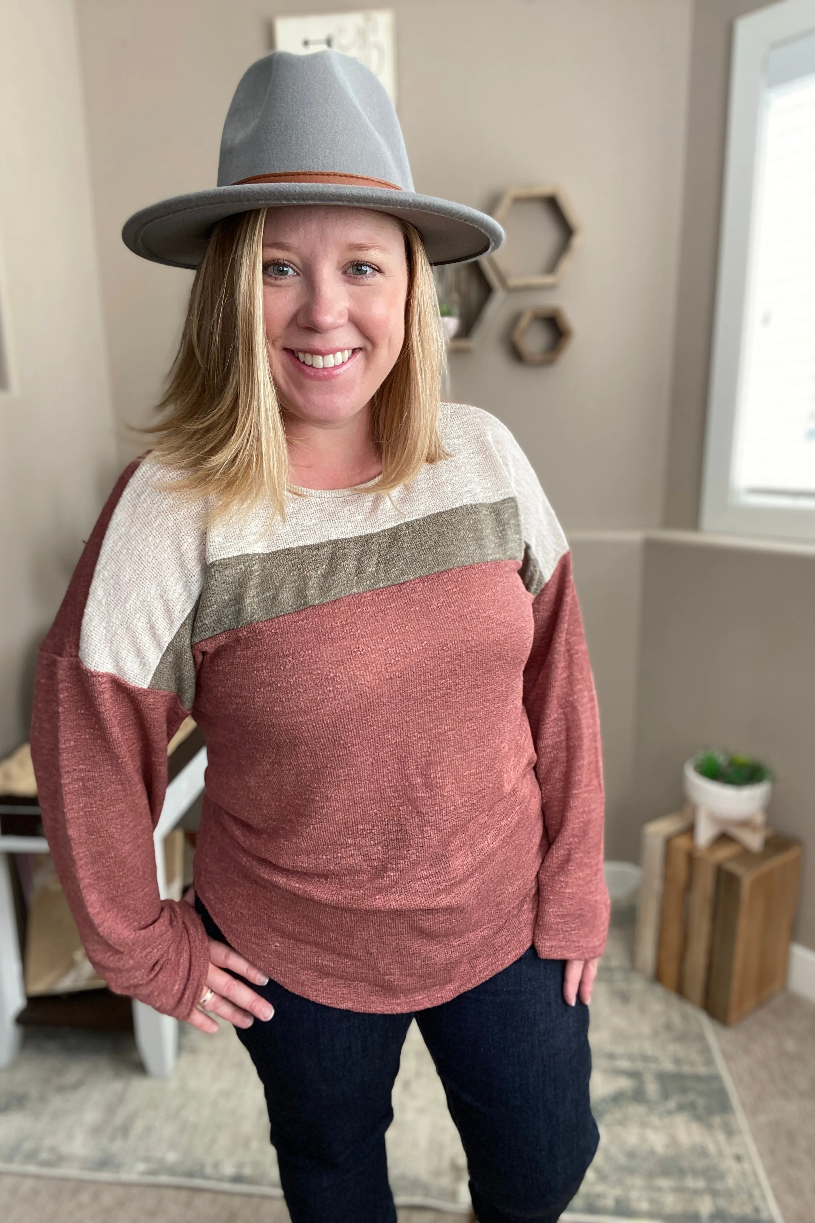 Mauve Color Block Knit Top
