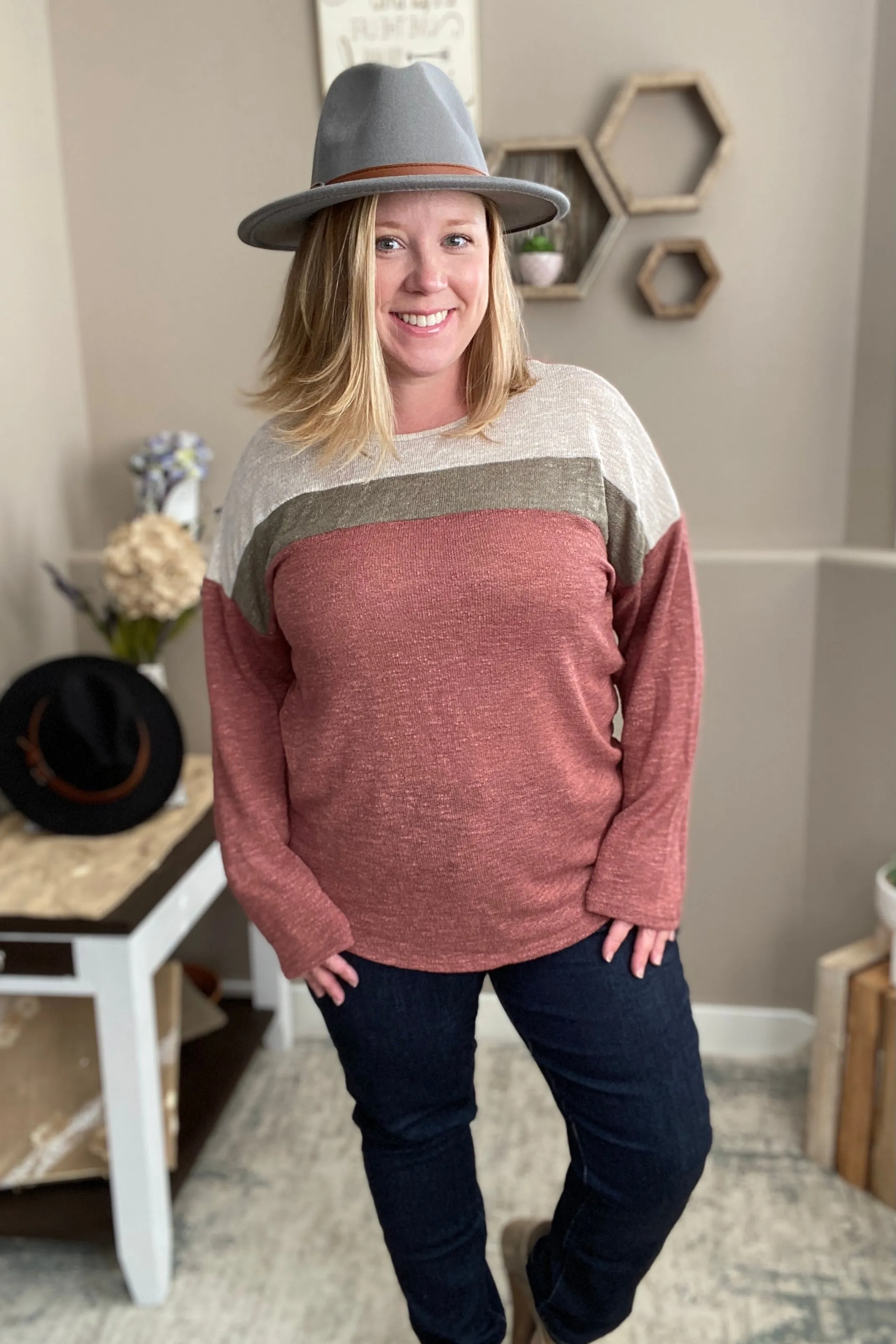 Mauve Color Block Knit Top