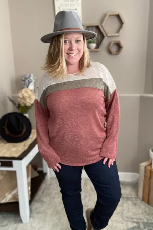 Mauve Color Block Knit Top