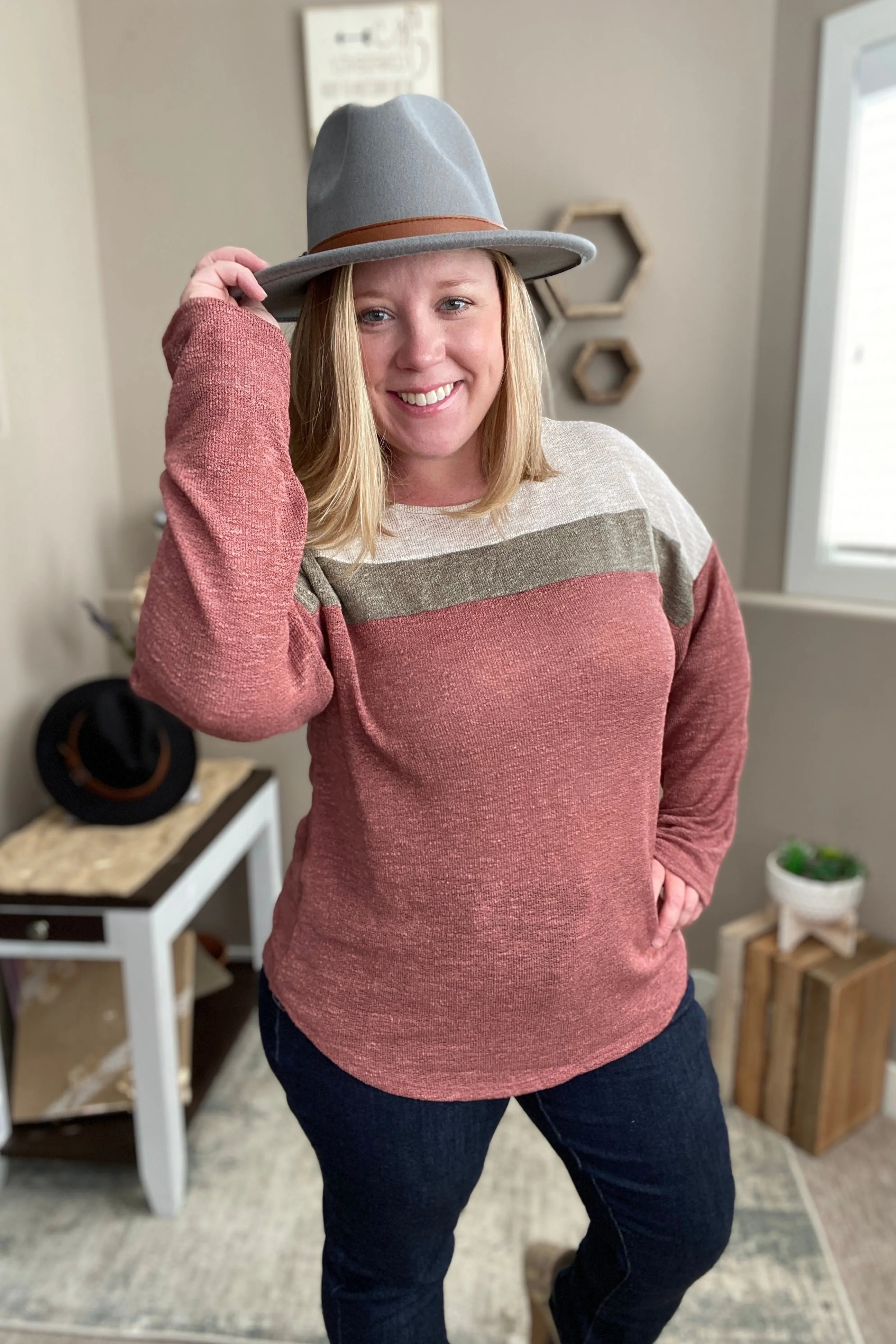 Mauve Color Block Knit Top