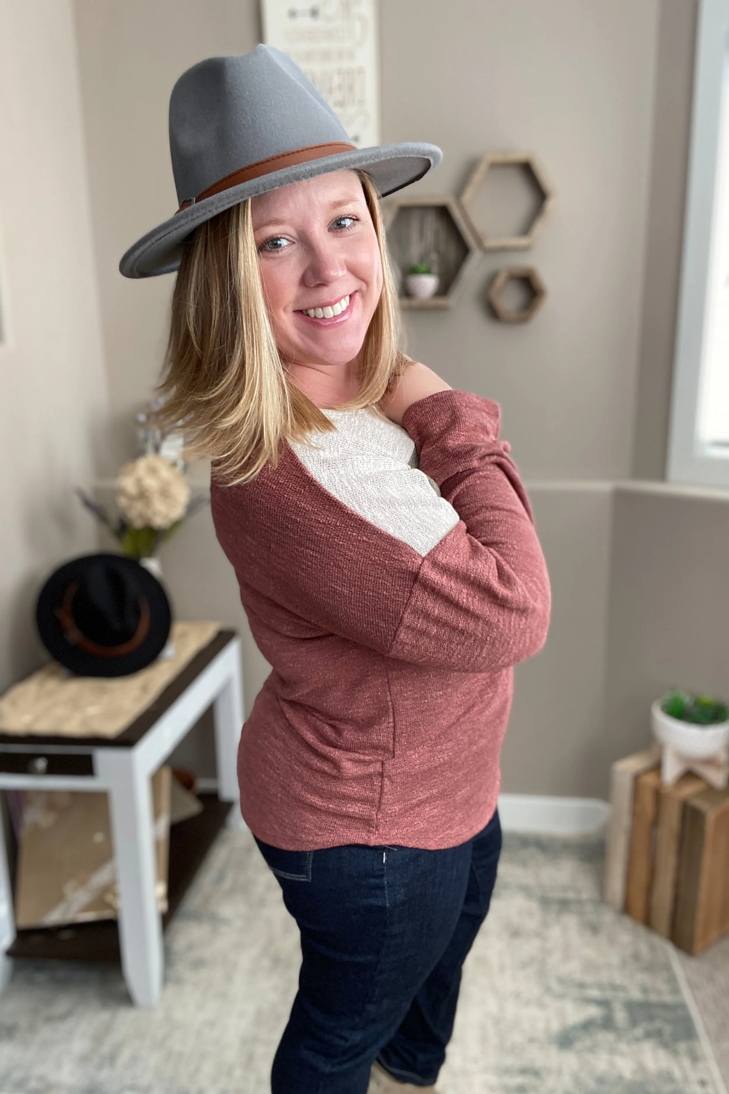 Mauve Color Block Knit Top