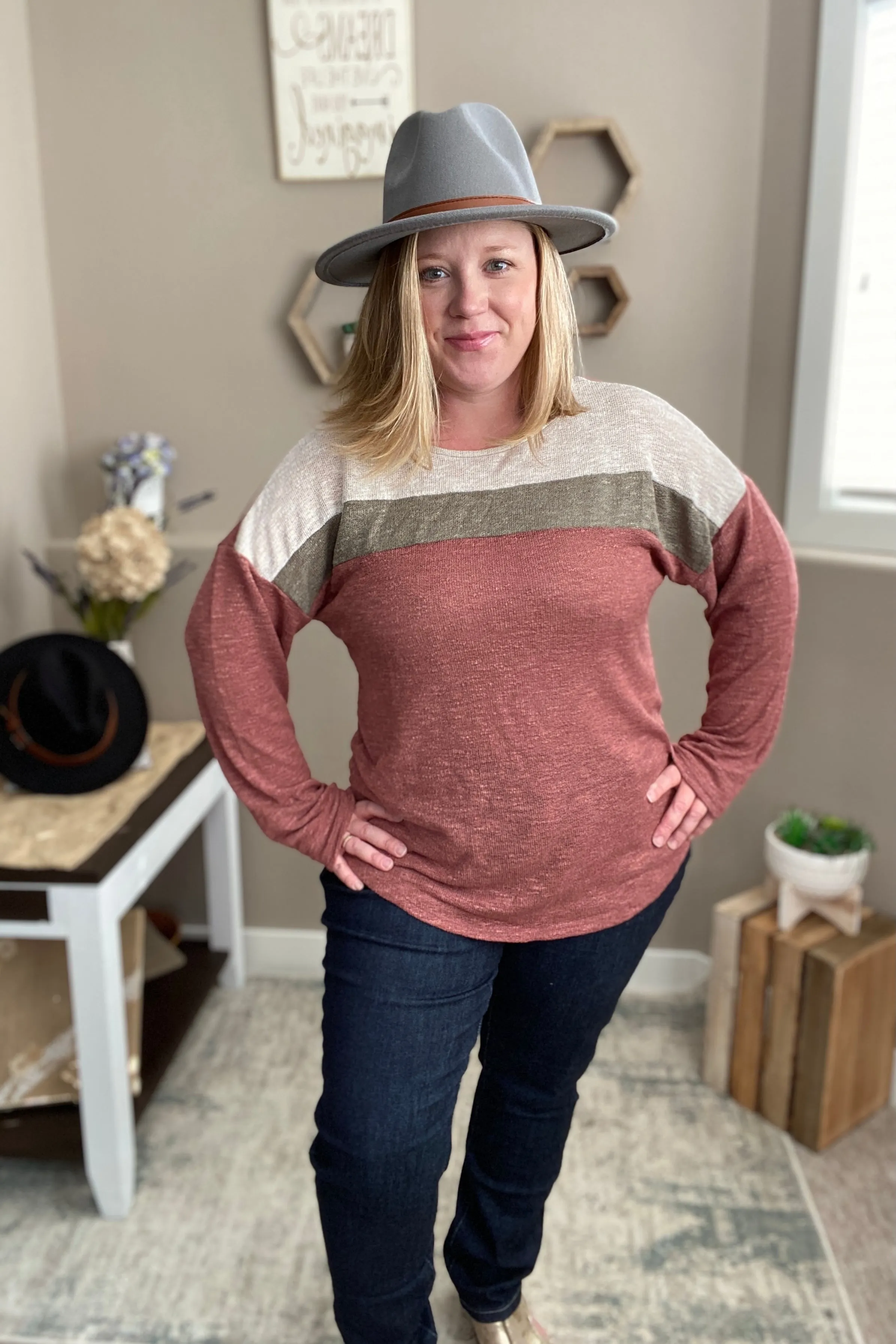 Mauve Color Block Knit Top
