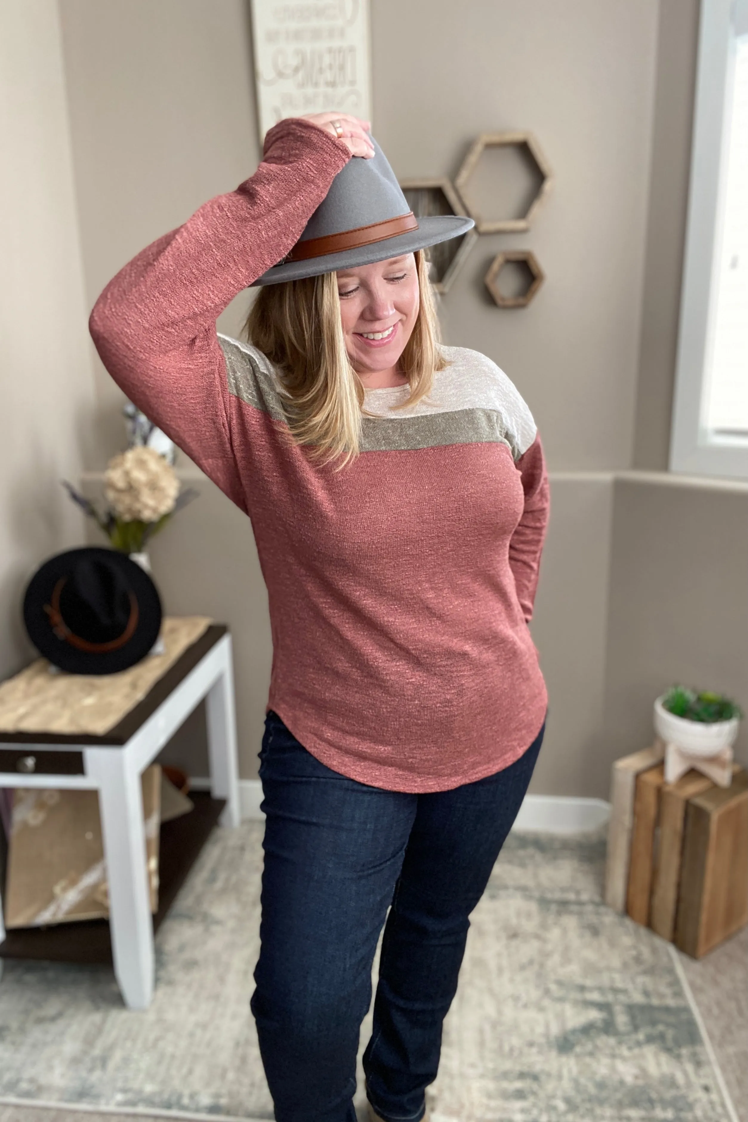 Mauve Color Block Knit Top