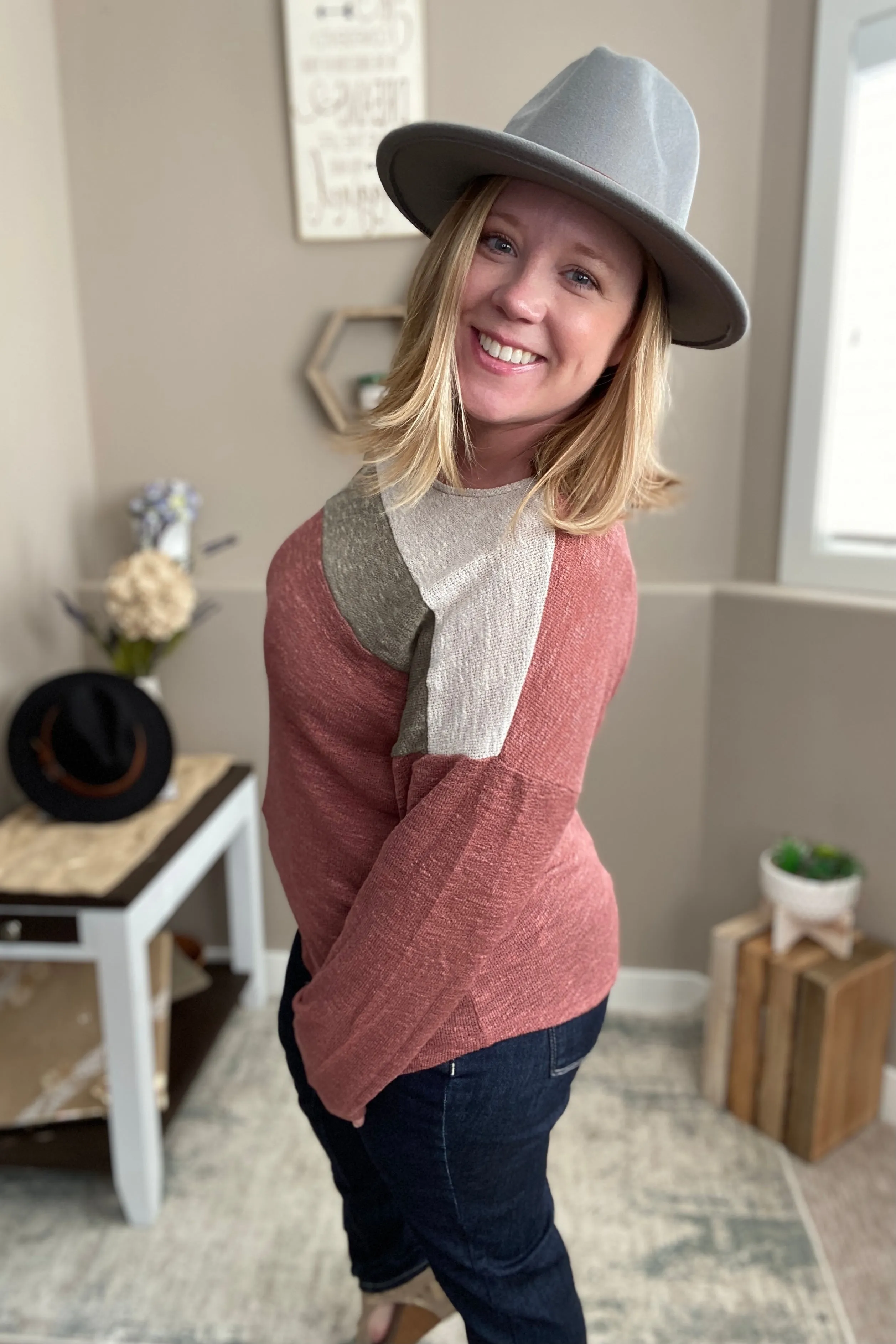 Mauve Color Block Knit Top