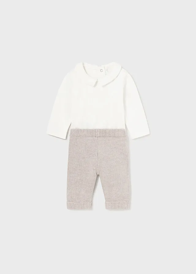 Mayoral 2516 Spanish Knitted Walnut Cardigan and Trousers with Bodysuit In Stock Now