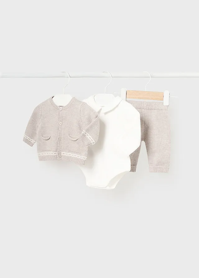 Mayoral 2516 Spanish Knitted Walnut Cardigan and Trousers with Bodysuit In Stock Now