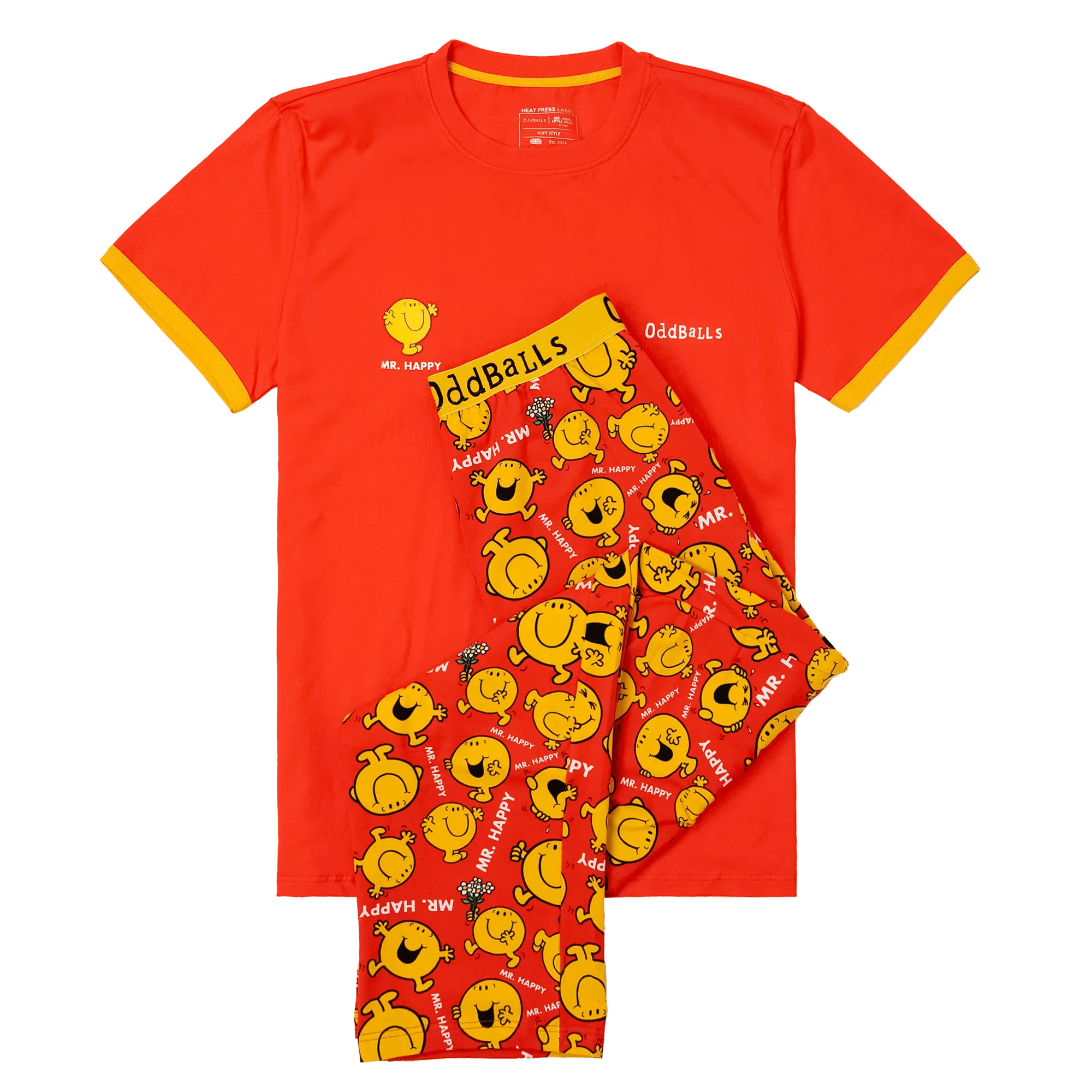 Mens Long Pyjamas - Mr Happy - Trousers & T-Shirt