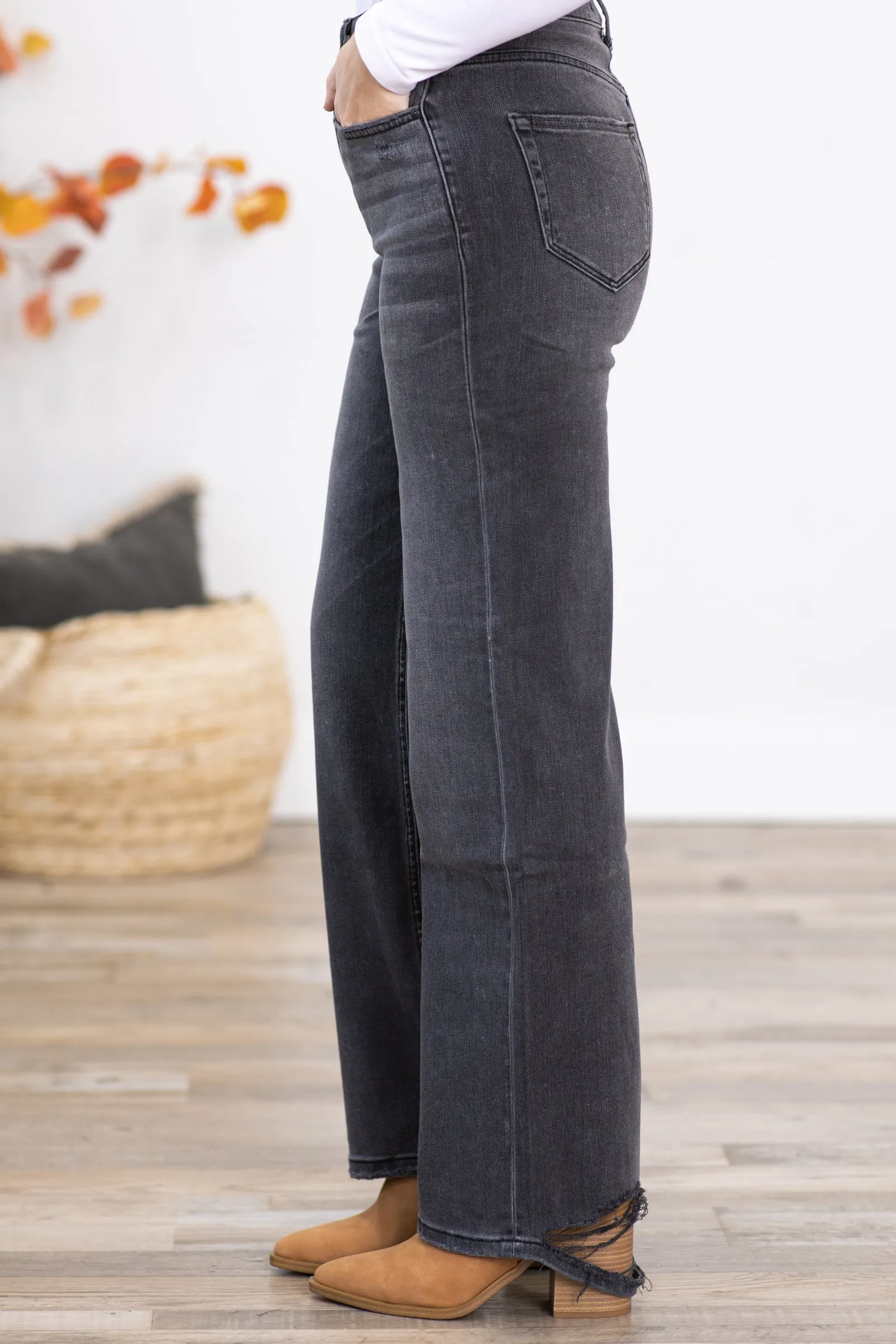 Mica Charcoal High Rise Wide Leg Jeans
