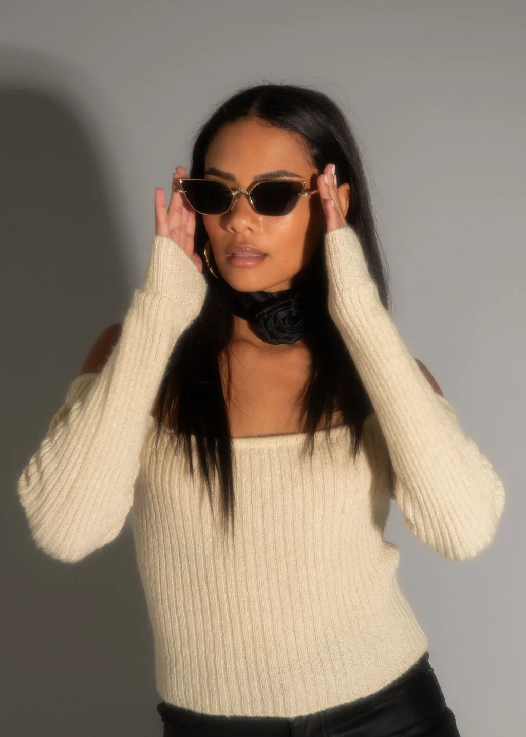 Miley Beige Off The Shoulder Sweater