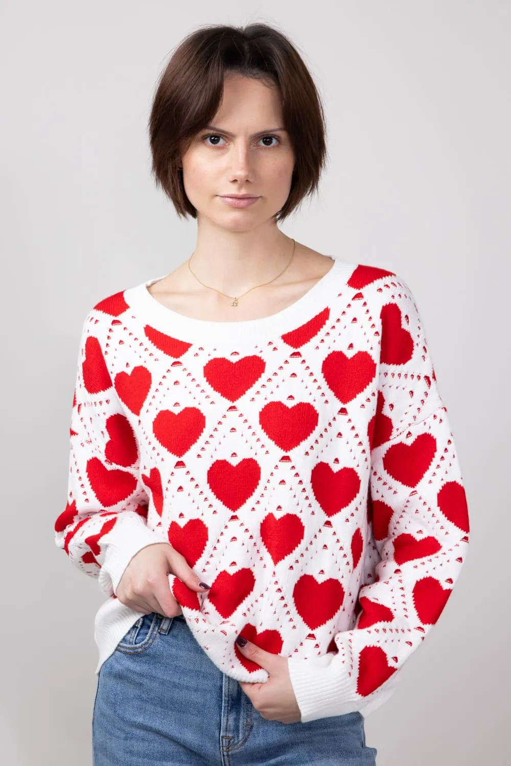 Miracle Kirigami Heart Sweater for Women in Ivory/Red | W8372-IVORYRED