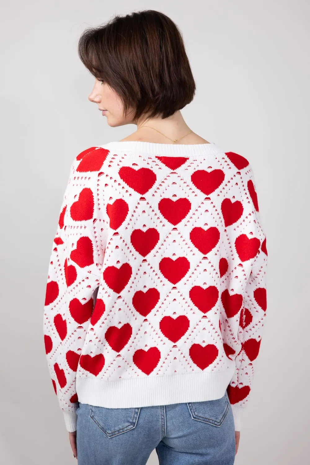 Miracle Kirigami Heart Sweater for Women in Ivory/Red | W8372-IVORYRED