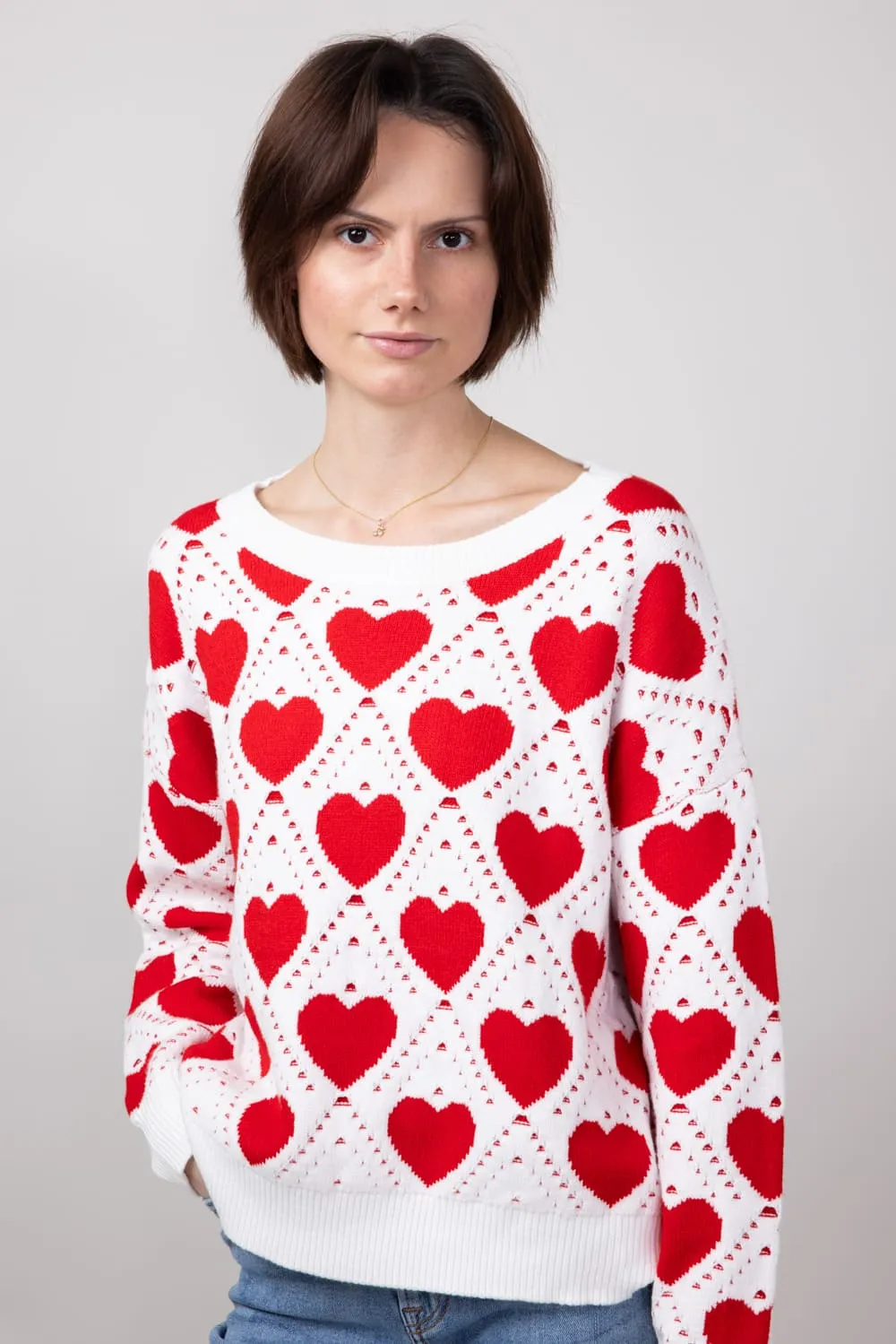 Miracle Kirigami Heart Sweater for Women in Ivory/Red | W8372-IVORYRED