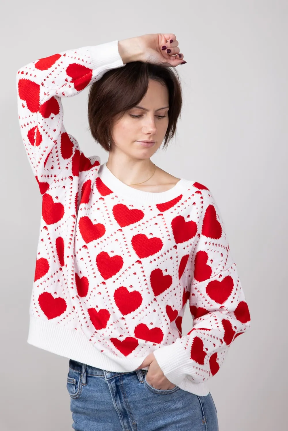Miracle Kirigami Heart Sweater for Women in Ivory/Red | W8372-IVORYRED