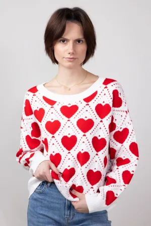 Miracle Kirigami Heart Sweater for Women in Ivory/Red | W8372-IVORYRED