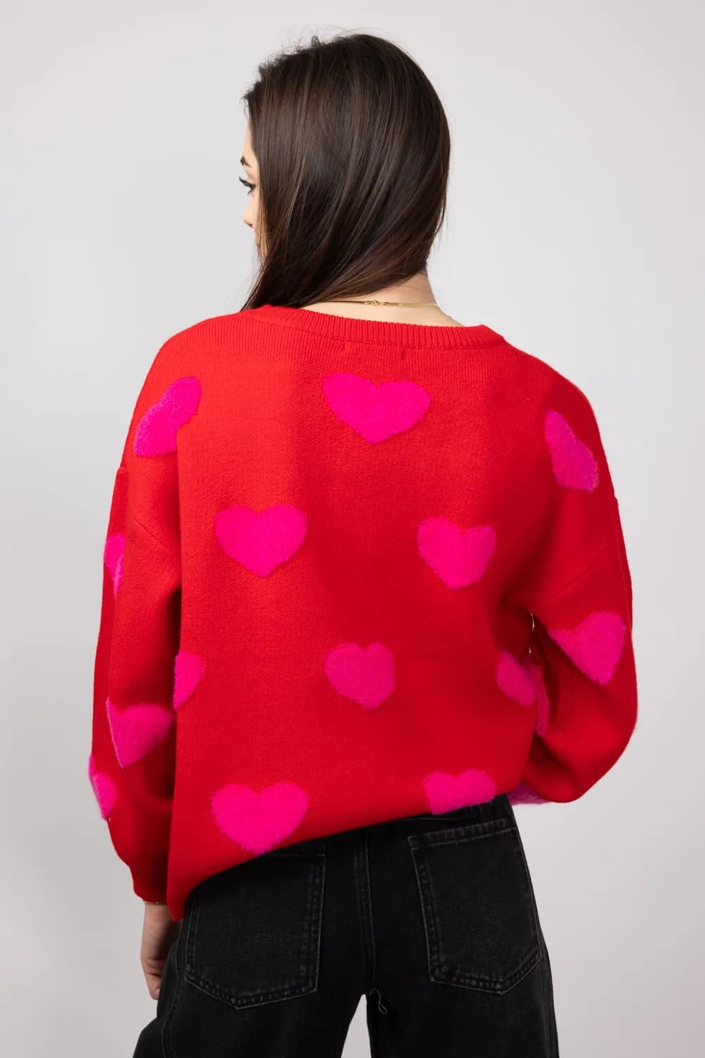 Miracle Multi Hearts Sweater for Women in Red | W8373-RED