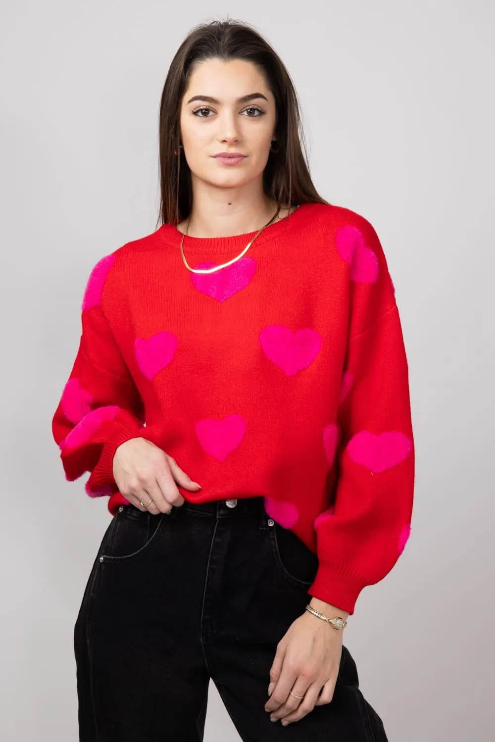 Miracle Multi Hearts Sweater for Women in Red | W8373-RED