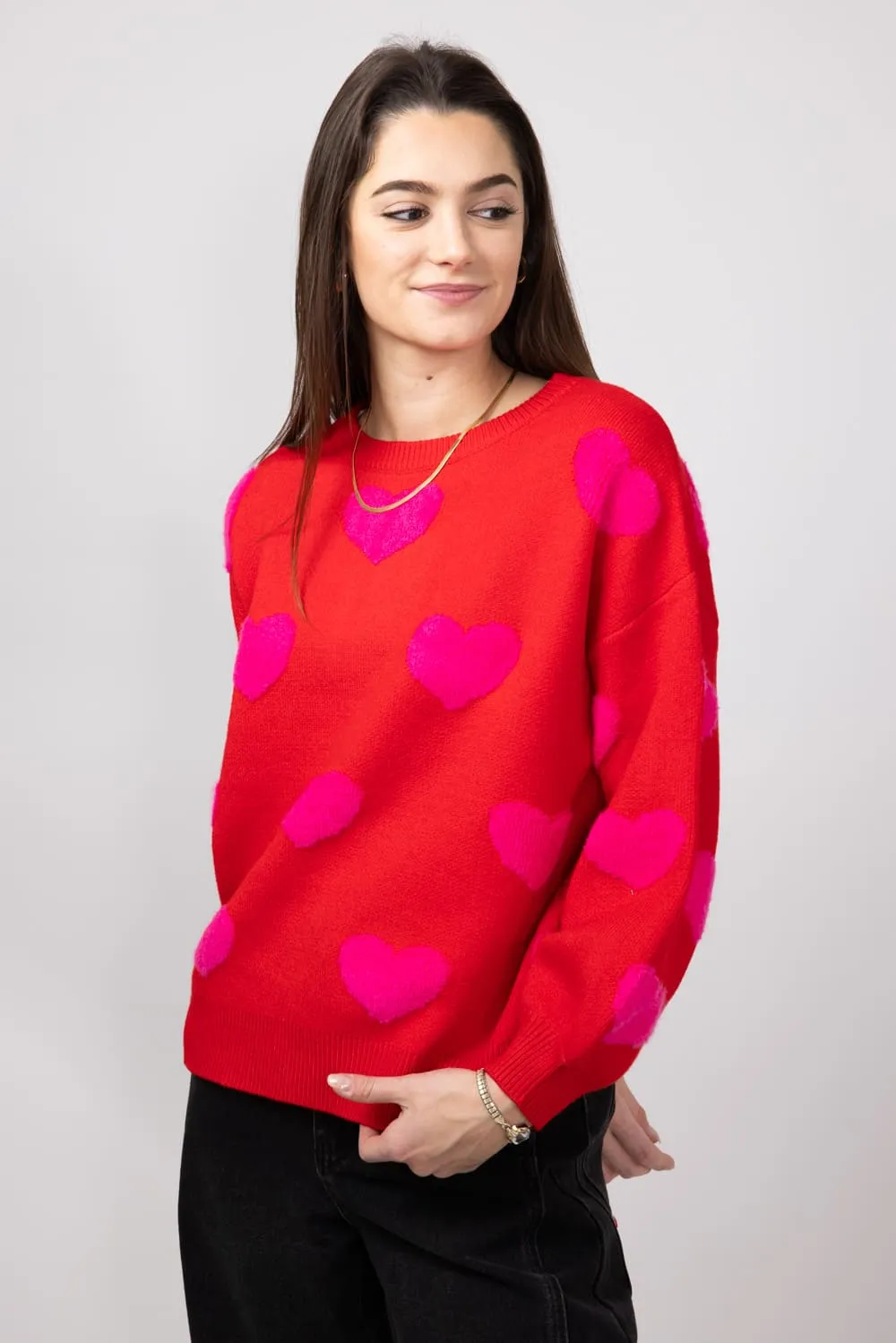 Miracle Multi Hearts Sweater for Women in Red | W8373-RED