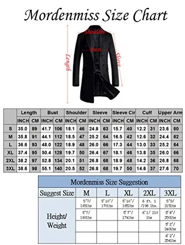 Mordenmiss Men's Premium Double Breasted Woolen Pea Coat Notched Collar Overcoat Black L