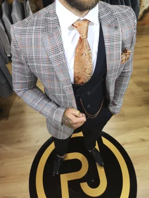 Morteza - Orange/Grey/Black 3 Piece Suit