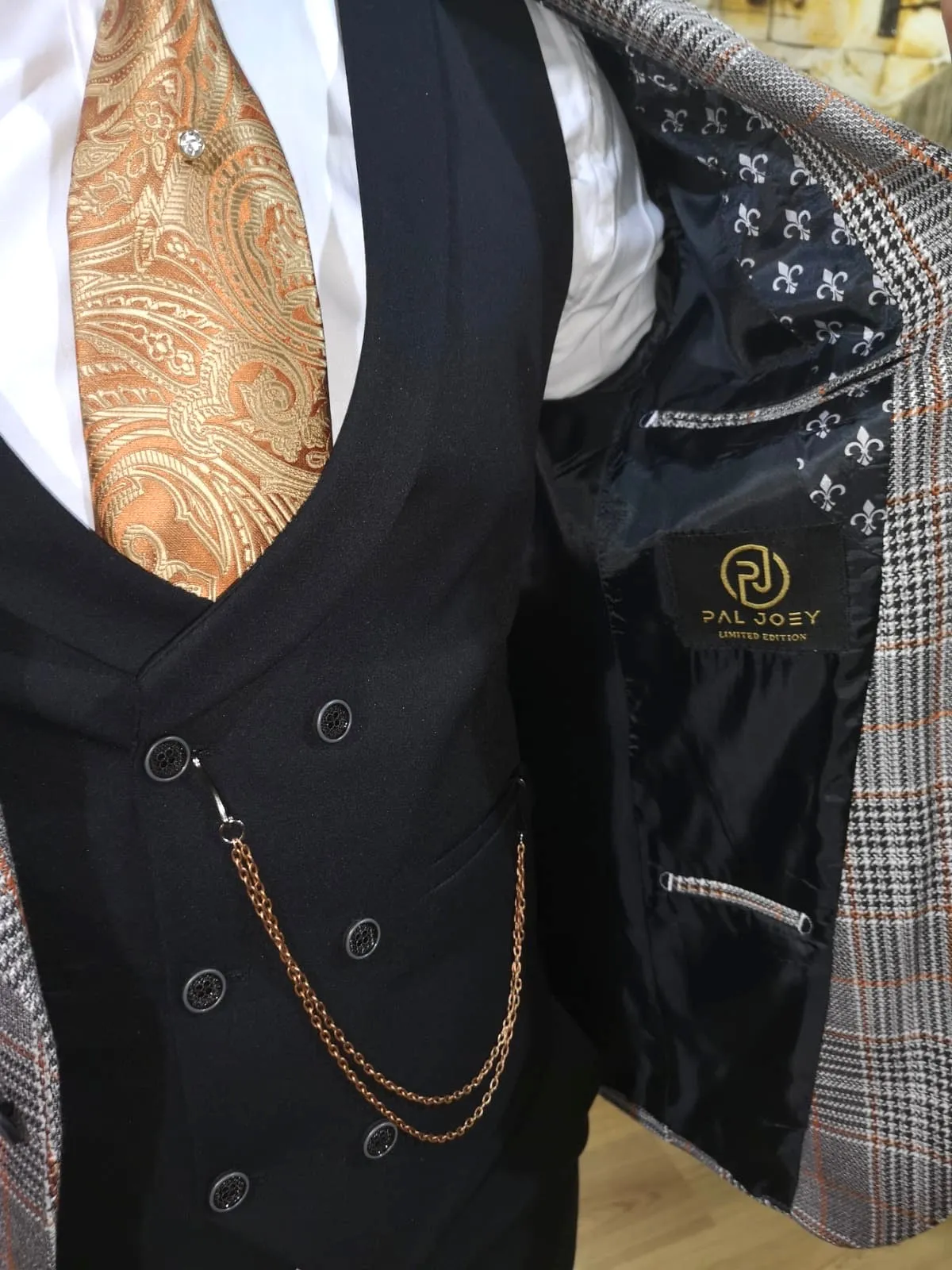 Morteza - Orange/Grey/Black 3 Piece Suit