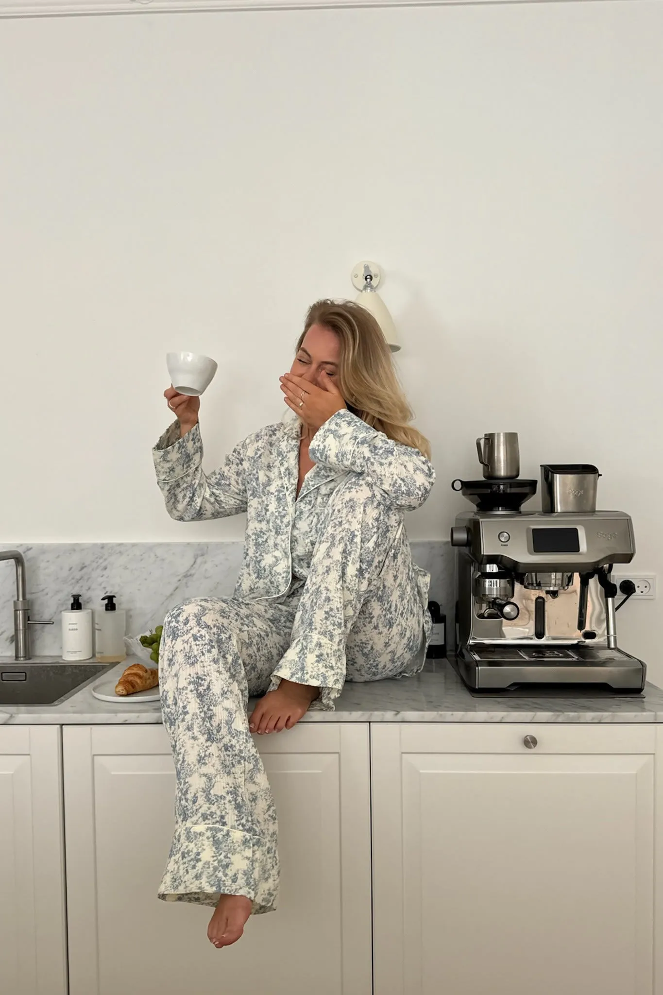 NajaIC Bukser - Hvid Blå Print