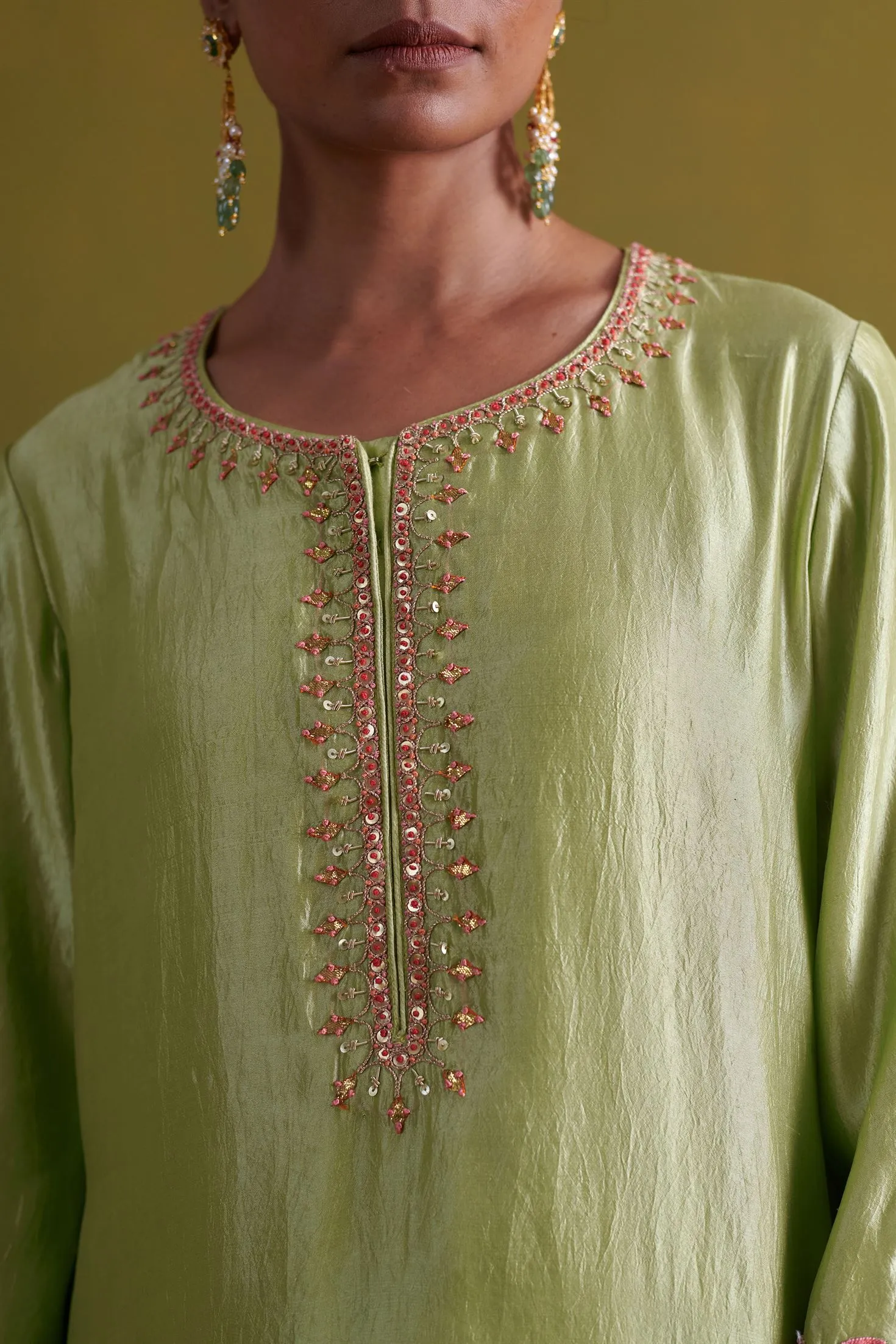 New Season Festive 2024-Coord Set-Kora Silk/Bamberg Satin/Organza 3pcs Pista Green-AS112-Fashion Wedding Edit Aarti Sethia