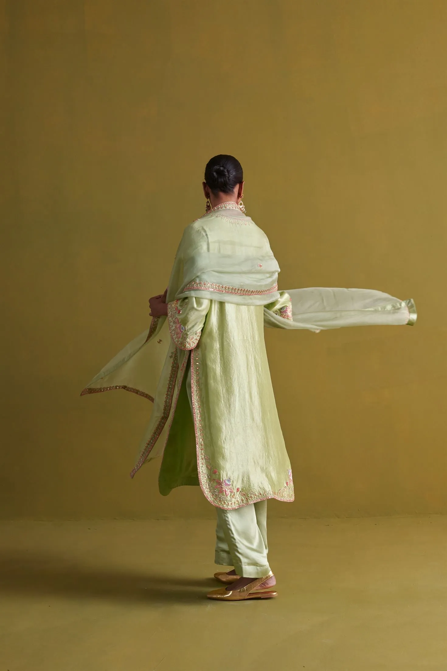 New Season Festive 2024-Coord Set-Kora Silk/Bamberg Satin/Organza 3pcs Pista Green-AS112-Fashion Wedding Edit Aarti Sethia