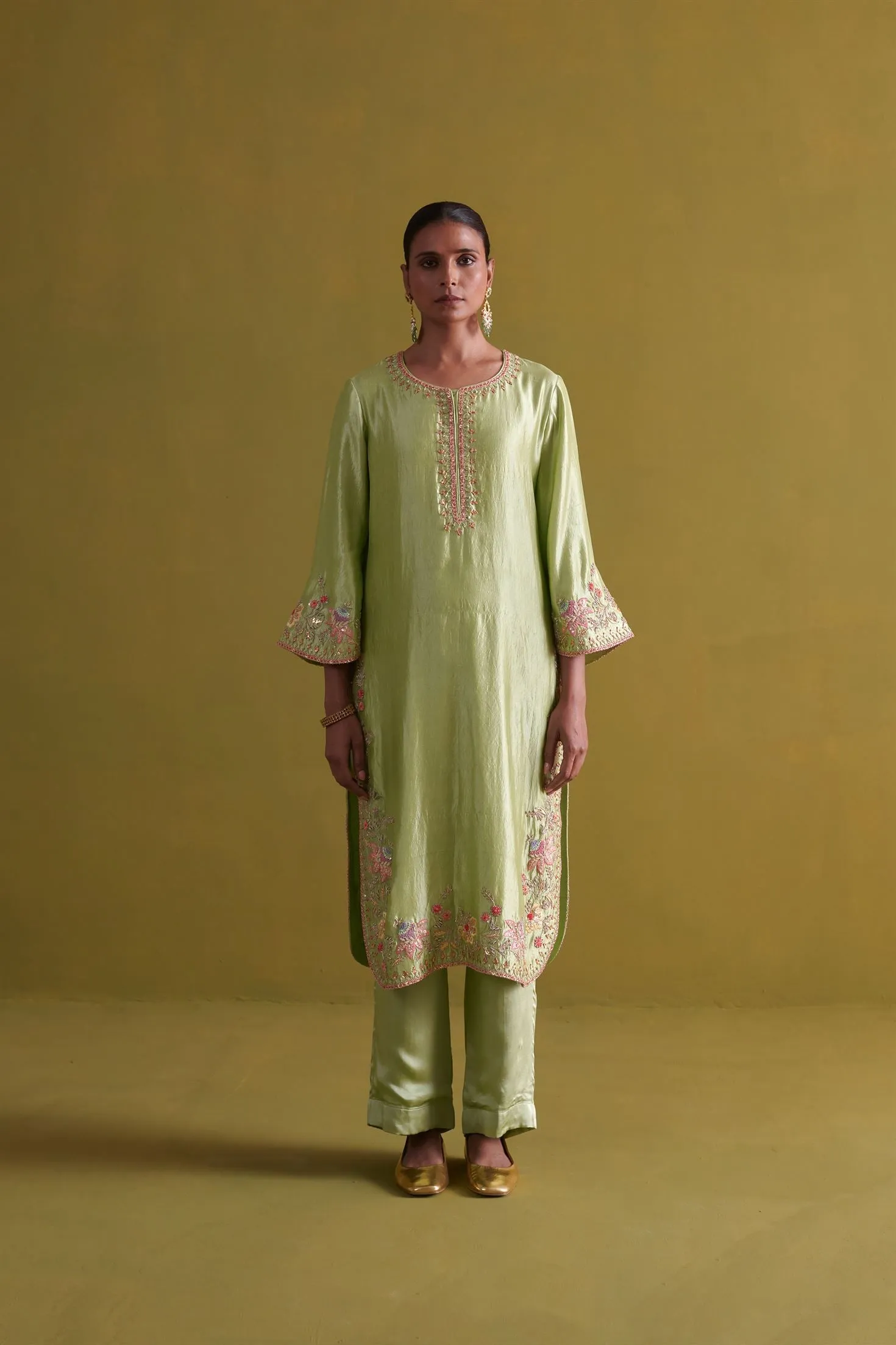 New Season Festive 2024-Coord Set-Kora Silk/Bamberg Satin/Organza 3pcs Pista Green-AS112-Fashion Wedding Edit Aarti Sethia