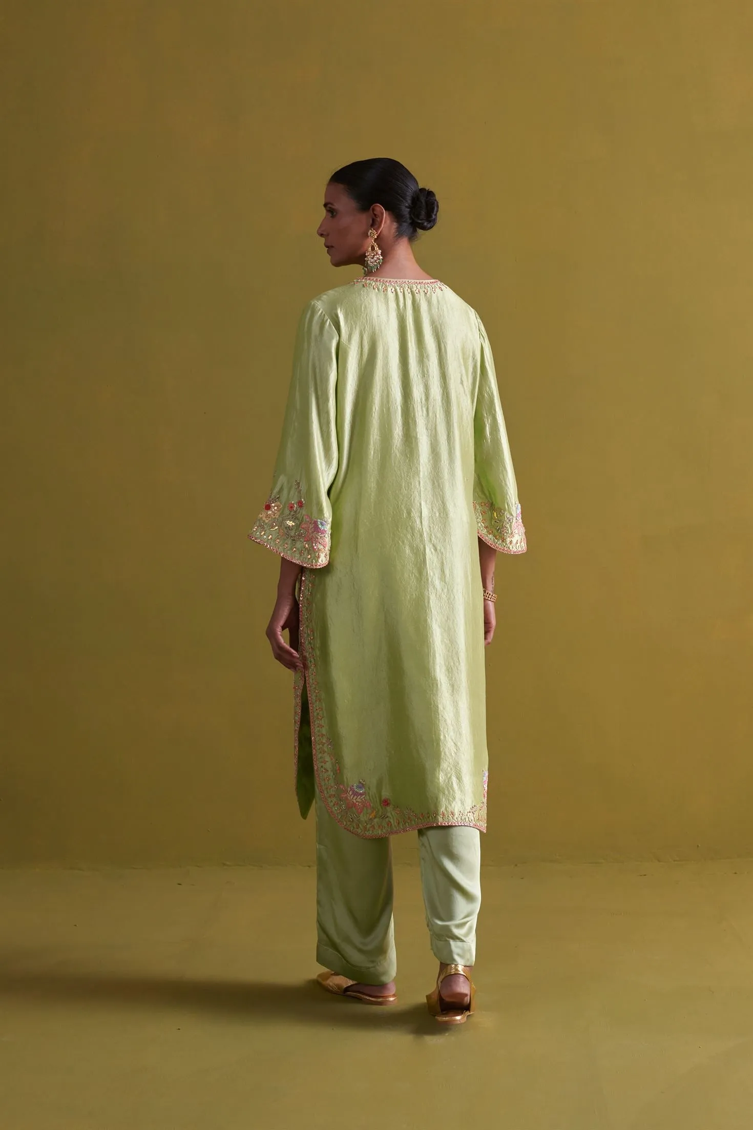 New Season Festive 2024-Coord Set-Kora Silk/Bamberg Satin/Organza 3pcs Pista Green-AS112-Fashion Wedding Edit Aarti Sethia