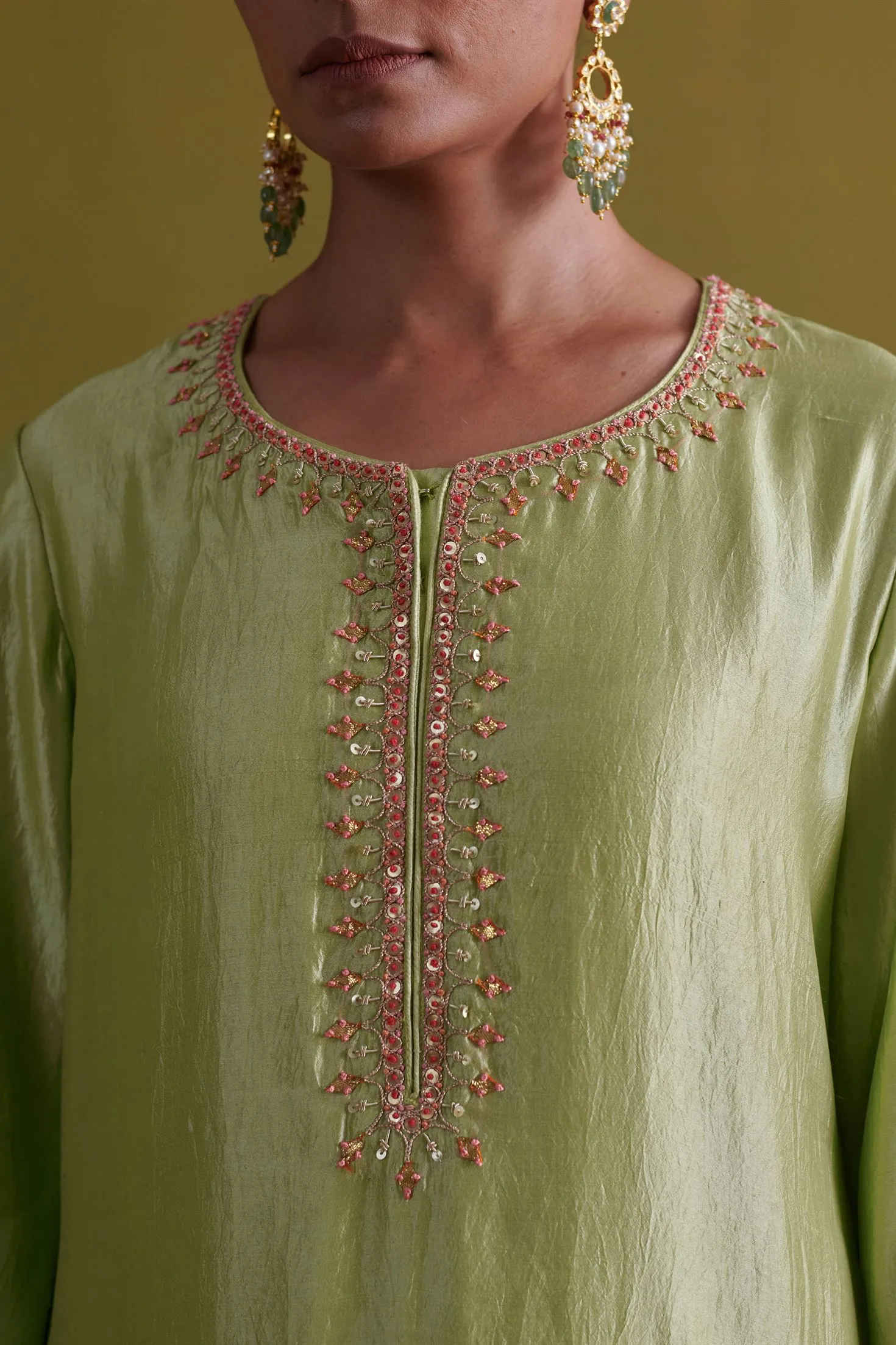 New Season Festive 2024-Coord Set-Kora Silk/Bamberg Satin/Organza 3pcs Pista Green-AS112-Fashion Wedding Edit Aarti Sethia