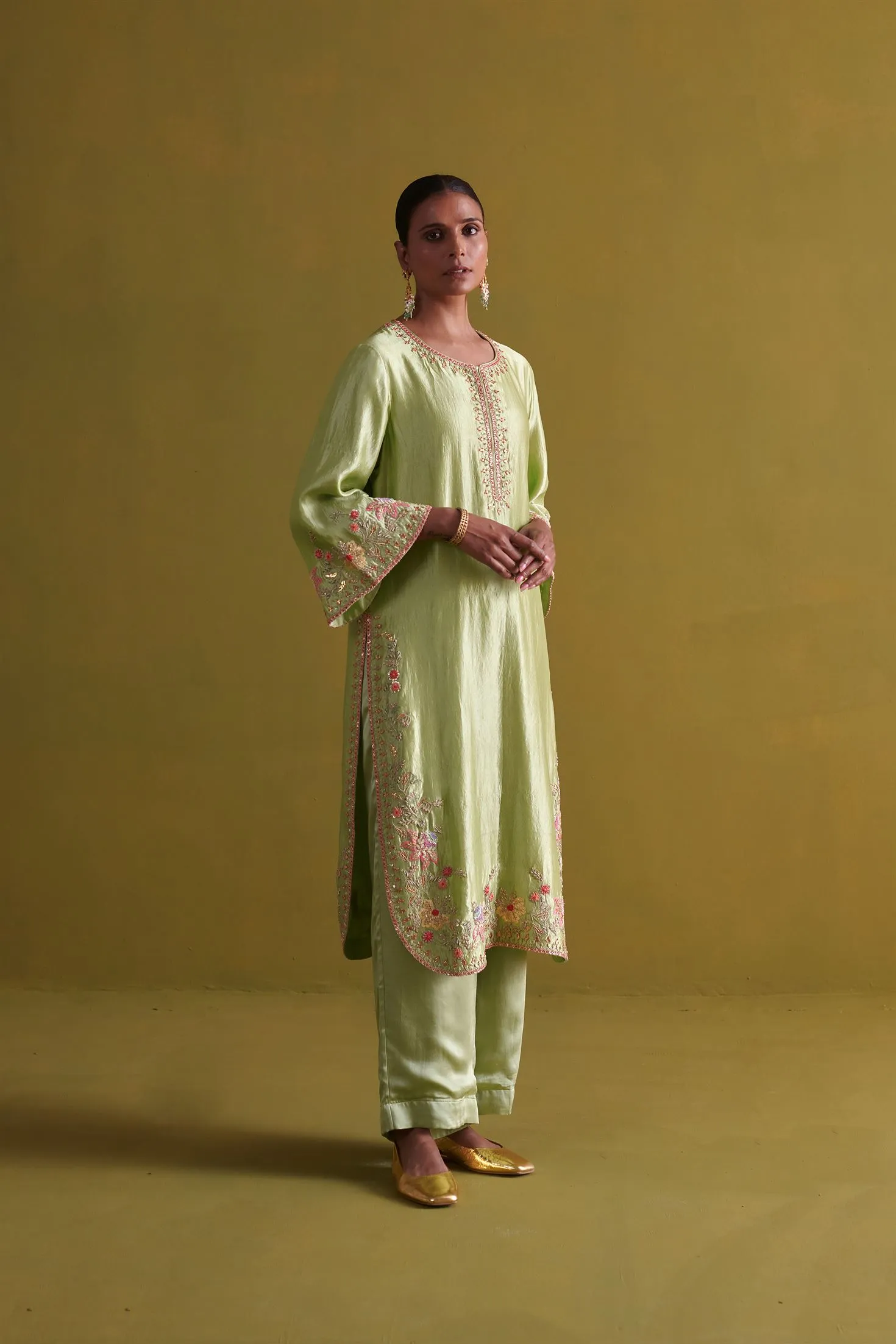 New Season Festive 2024-Coord Set-Kora Silk/Bamberg Satin/Organza 3pcs Pista Green-AS112-Fashion Wedding Edit Aarti Sethia