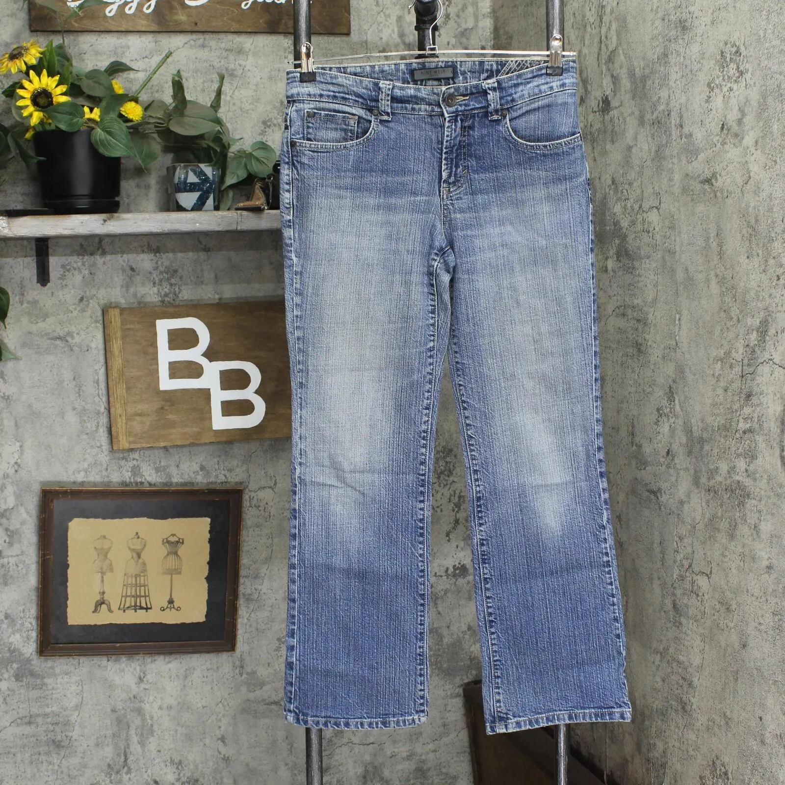 Nine West Womens Straight Leg Zip Front Jeans Dark Acid Wash Blue 2