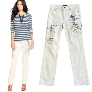 NWOT Lauren Ralph Lauren Nautical Print Jeans in Natural 6