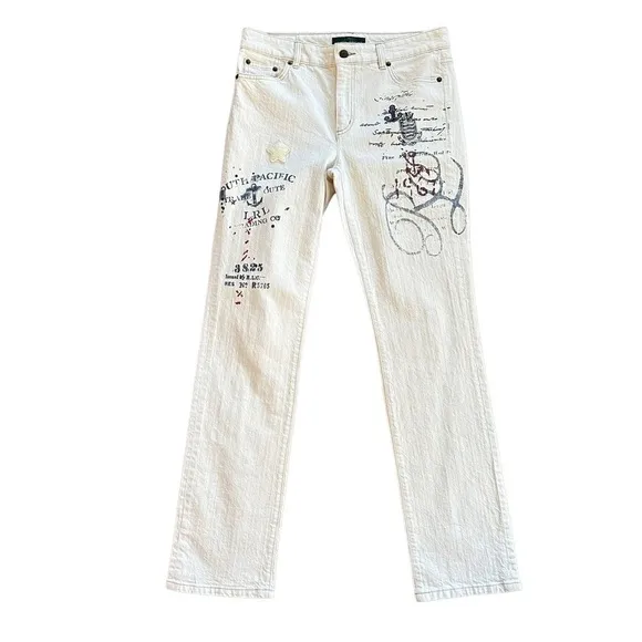 NWOT Lauren Ralph Lauren Nautical Print Jeans in Natural 6