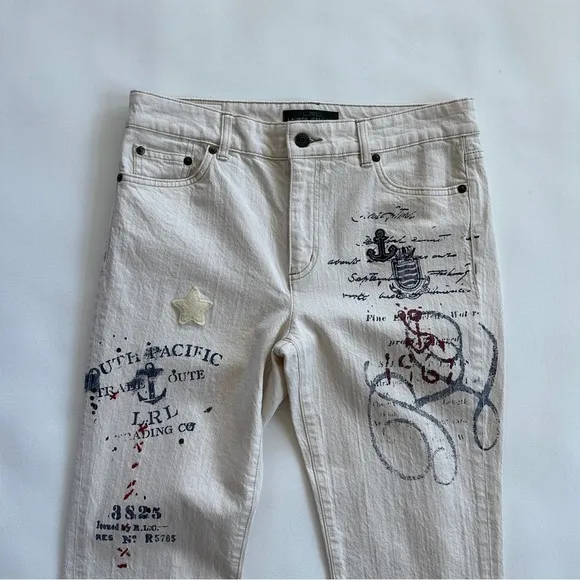 NWOT Lauren Ralph Lauren Nautical Print Jeans in Natural 6