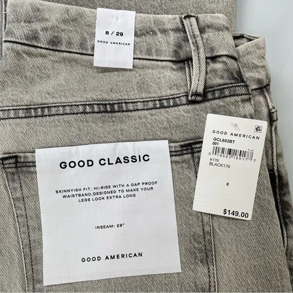 NWT Good American Good Classic Straight Leg Jeans Black176 Size 8/29