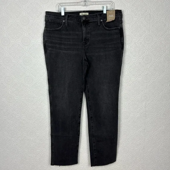 NWT Madewell Mid Rise Stovepipe Jeans Black Denim Straight Armand Wash Slim 33
