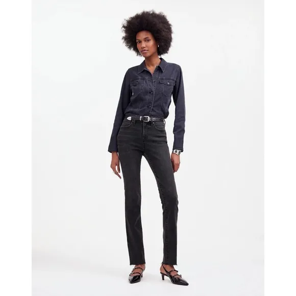 NWT Madewell Mid Rise Stovepipe Jeans Black Denim Straight Armand Wash Slim 33