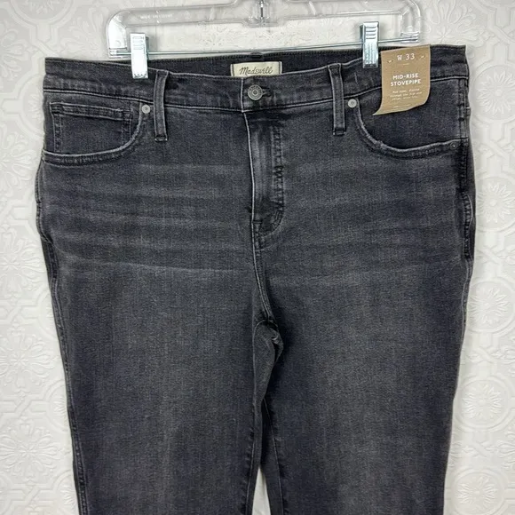 NWT Madewell Mid Rise Stovepipe Jeans Black Denim Straight Armand Wash Slim 33