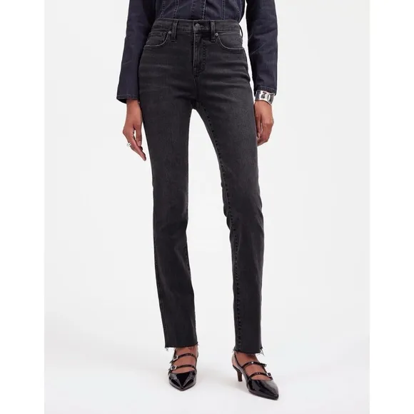 NWT Madewell Mid Rise Stovepipe Jeans Black Denim Straight Armand Wash Slim 33