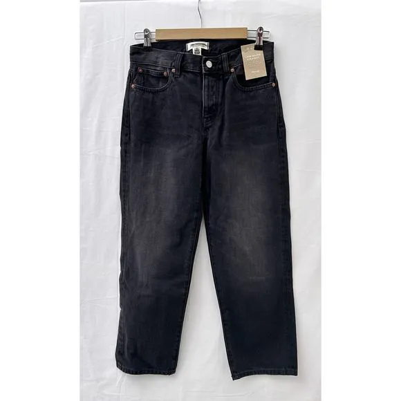 NWT Madewell Petite Low-Slung Straight Jeans Kent Wash Black Women's Size P25